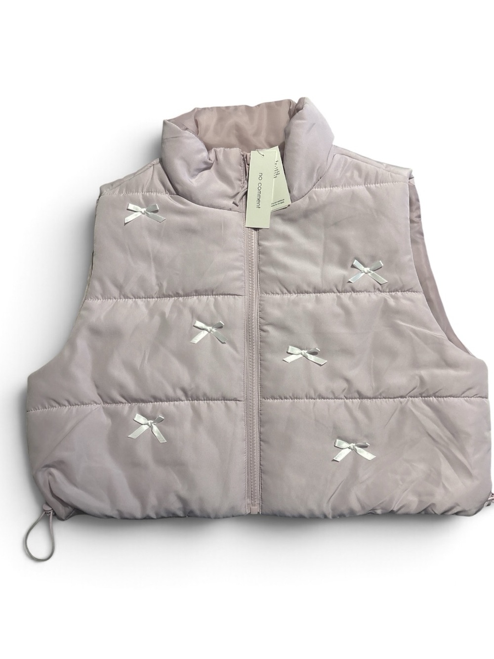 No Comment  Light Pink Puffer Vest with Bow Accents